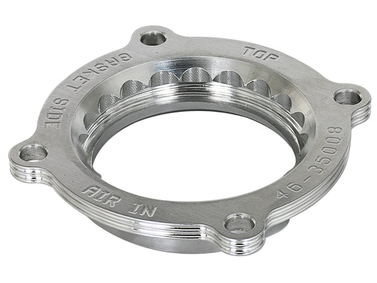 Raw natural 6061-t6 aluminum fuel injection throttle body spacer from aFe Power part number 46-35008