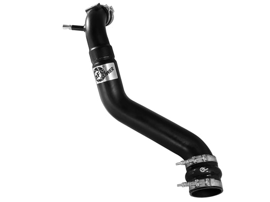 Black powdercoated aluminum intercooler pipe with mounting hardware from aFe Power part number 46-20129-1
