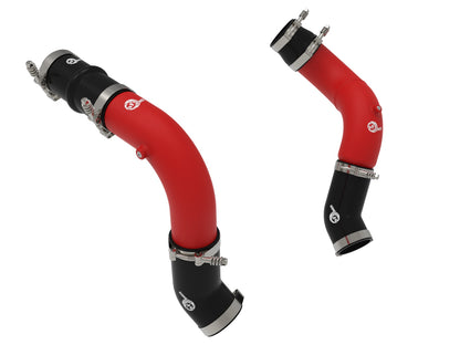 Red powdercoated aluminium intercooler pipe with mounting hardware from aFe Power part number 46-20814-R