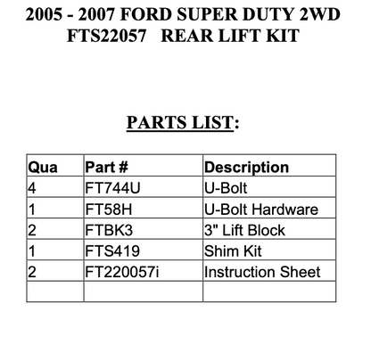 Suspension Lift Kit from Fabtech part number FTS22057