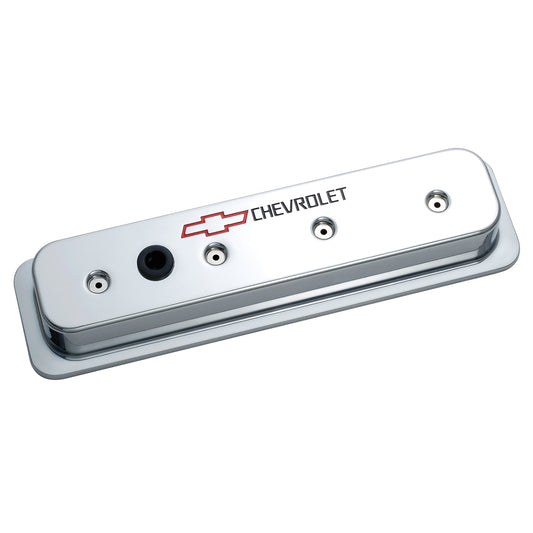 Polished aluminum engine valve cover with mounting hardware from Proform part number 141-130