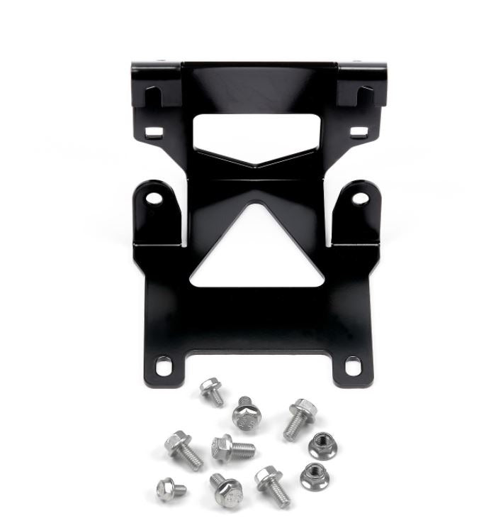Black powder coated steel winch mount from Warn part number 100380