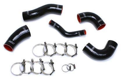 Black silicone intercooler hose kit with mounting hardware from HPS Performance part number 57-1420-BLK