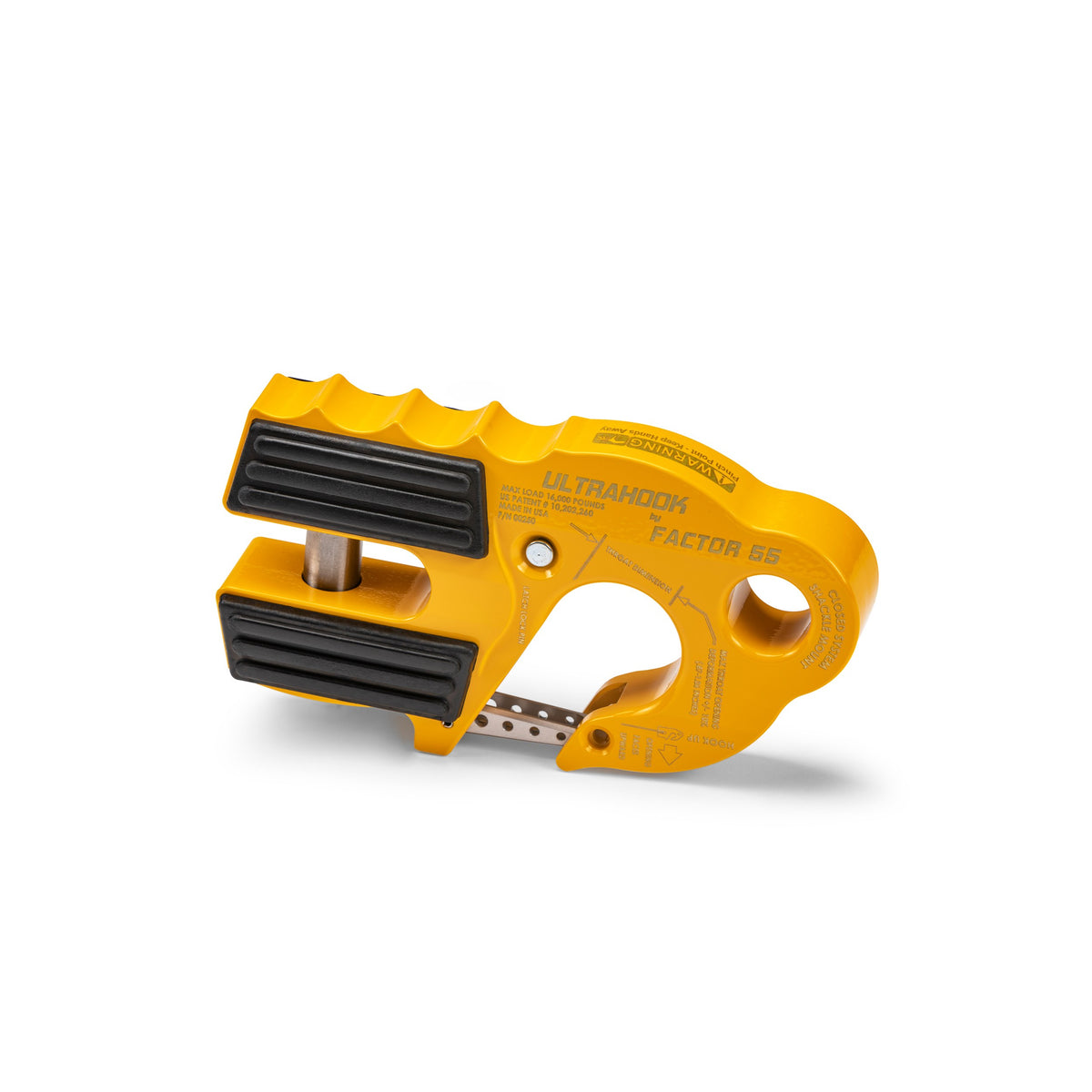 Yellow powdercoat 7075 aluminum winch hook from Factor 55 part number 00250-03