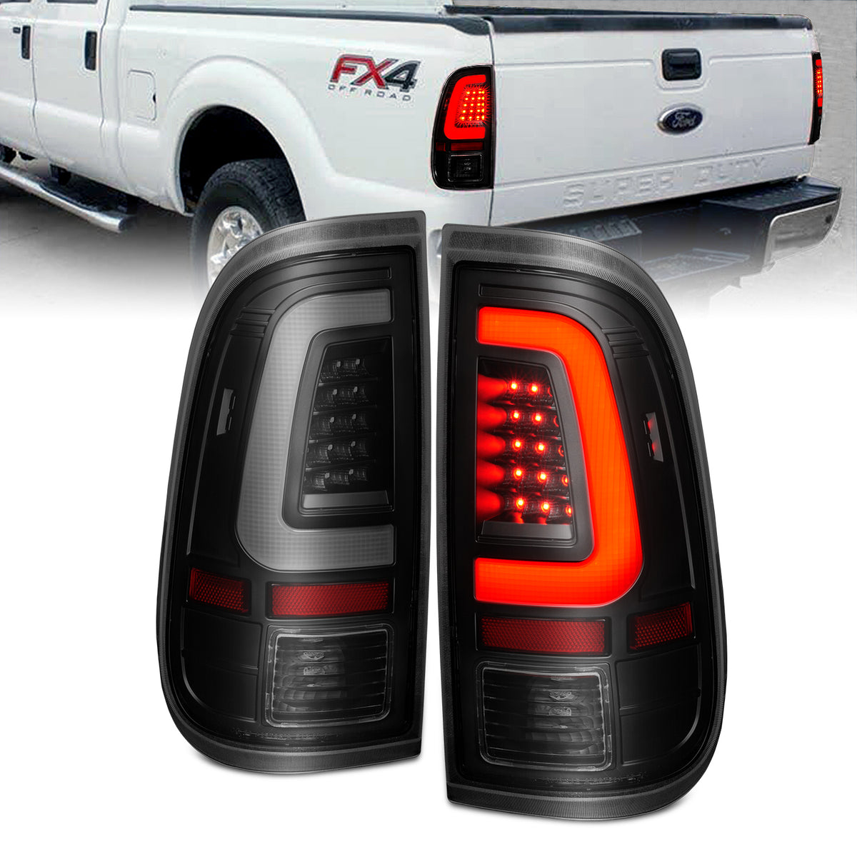 Black plastic tail light set from ANZO USA part number 311379