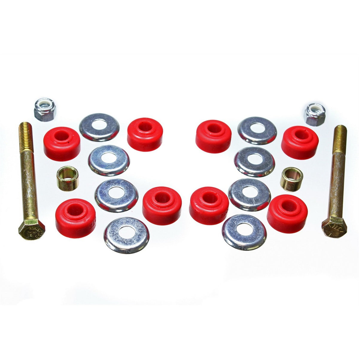 Red polyurethane suspension stabilizer bar link bushing from Energy Suspension part number 16.8104R