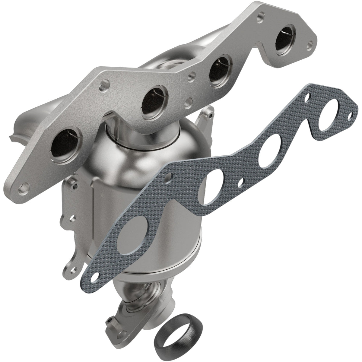 Uncoated stainless steel catalytic converter with integrated exhaust manifold from MagnaFlow Exhaust Products part number 452030