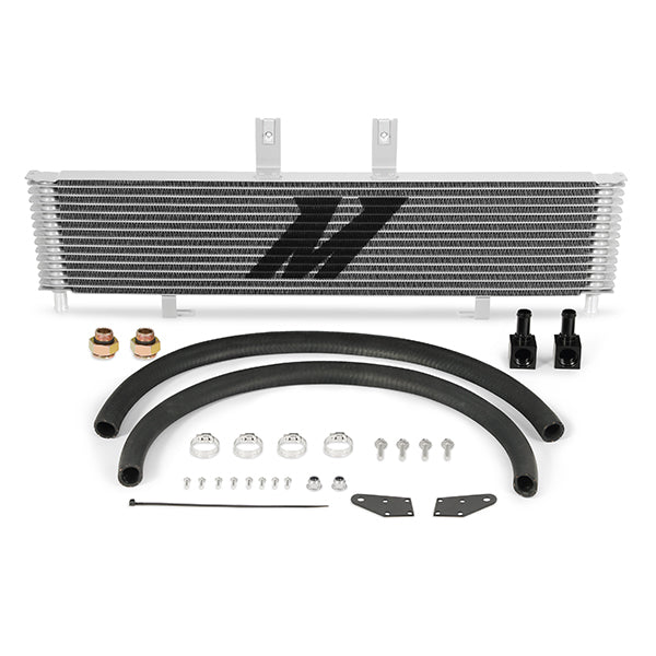 Natural aluminum automatic transmission oil cooler with mounting hardware from Mishimoto part number MMTC-DMAX-03SL