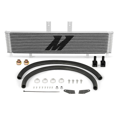 Natural aluminum automatic transmission oil cooler with mounting hardware from Mishimoto part number MMTC-DMAX-03SL