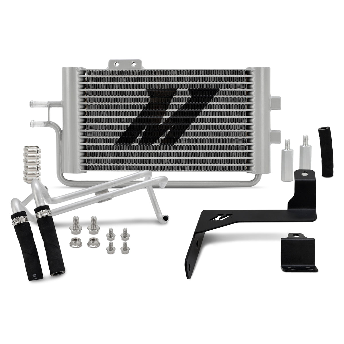 Natural aluminum automatic transmission oil cooler with mounting hardware from Mishimoto part number MMTC-TAC-24