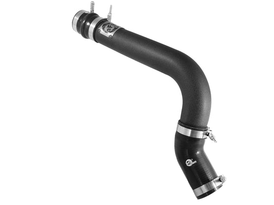 Black powdercoated aluminum intercooler pipe with mounting hardware from aFe Power part number 46-20138-B