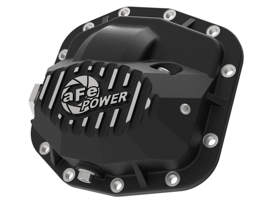 Black powder coat differential cover with mounting hardware from aFe Power part number 46-71010B