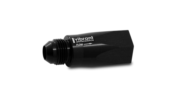 Black anodized 6061 aluminum multi-purpose check valve from Vibrant Performance part number 11116