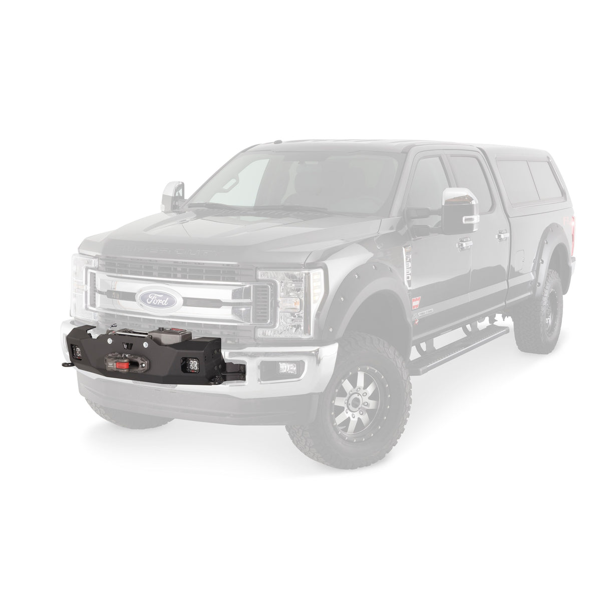 Black powder coated steel grille guard with mounting hardware from Warn part number 103012