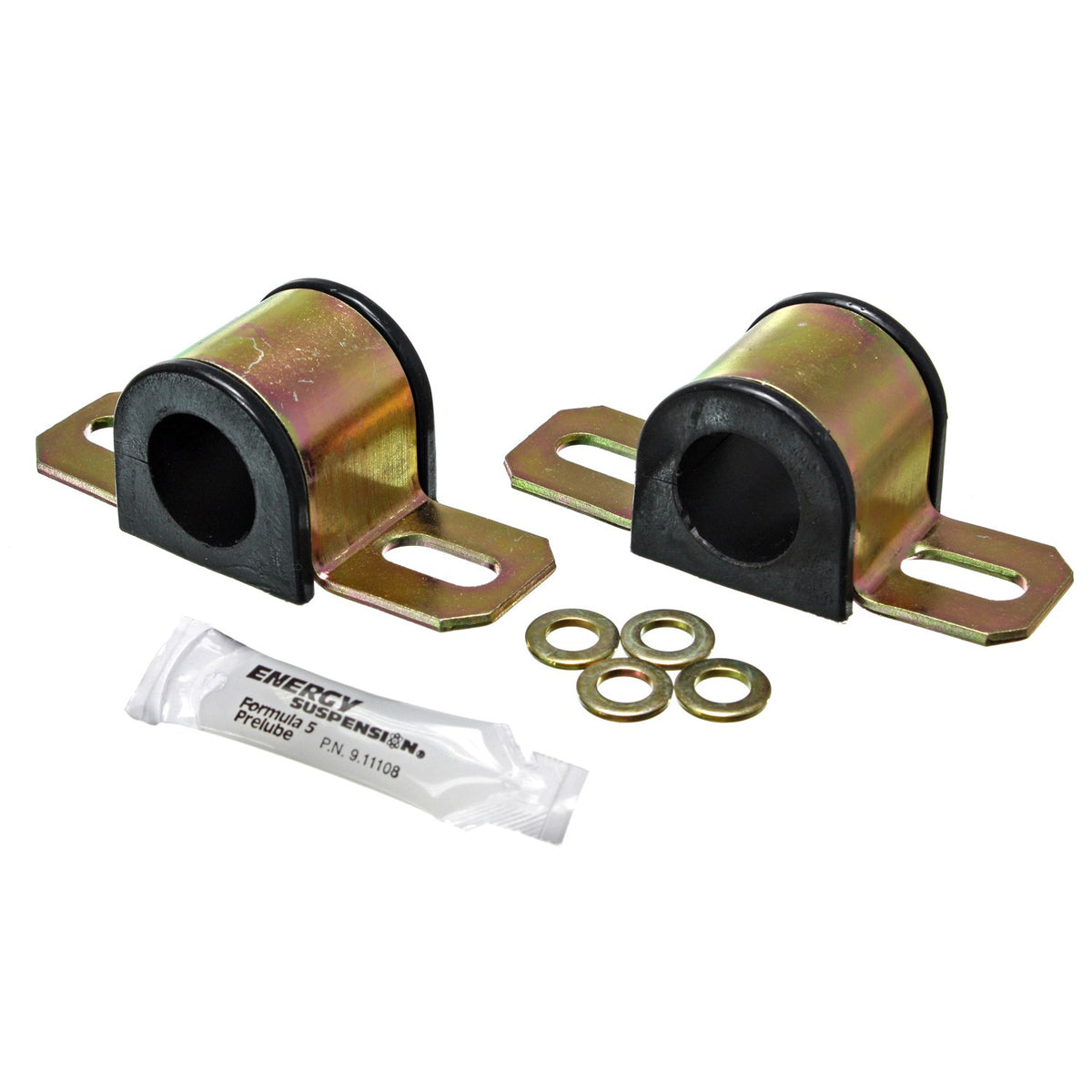Black polyurethane suspension stabilizer bar bushing kit with mounting hardware from Energy Suspension part number 9.5112G