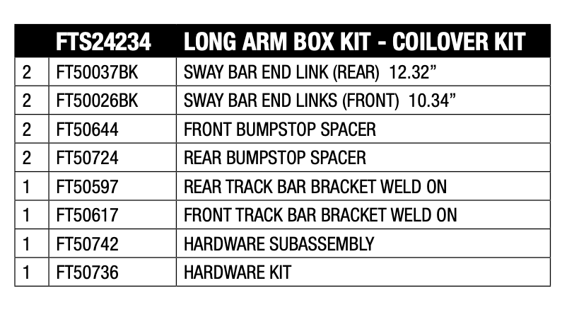 Suspension Lift Kit from Fabtech part number FTS24234
