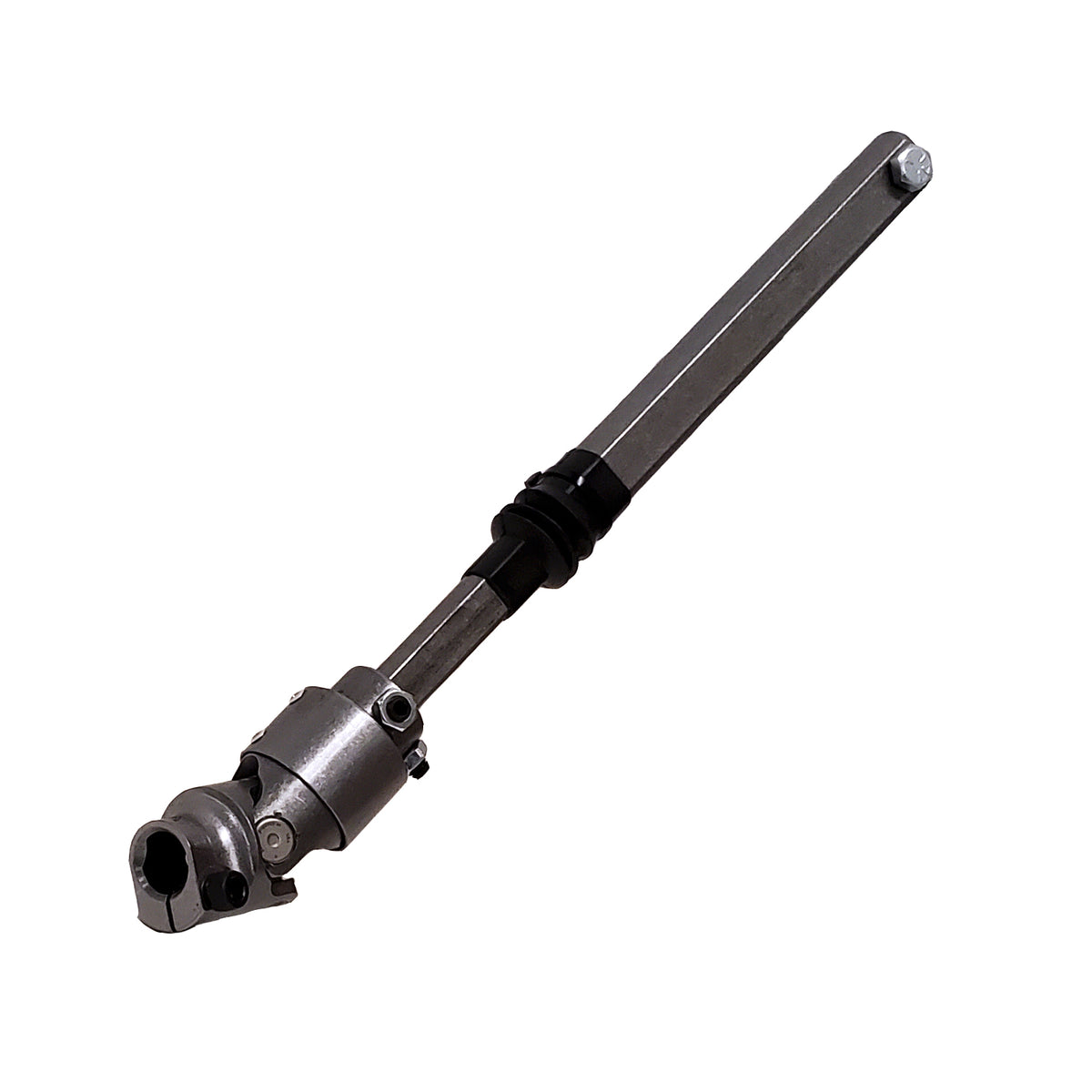 Natural steel steering shaft with mounting hardware from Borgeson part number 000308