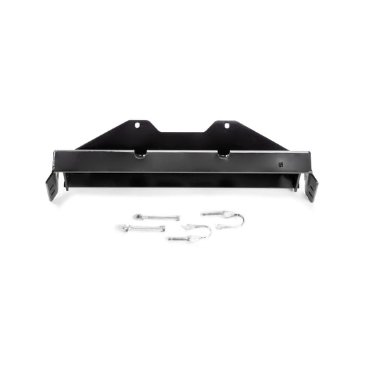 Black powder coated steel snow plow mount from Warn part number 108758