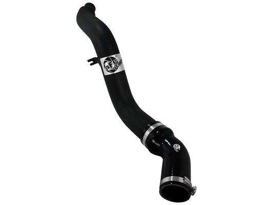 Black powdercoated aluminum intercooler pipe with mounting hardware from aFe Power part number 46-20178-B