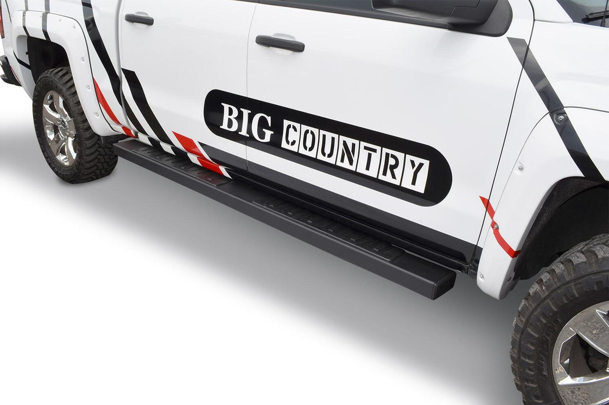 Black mild steel step nerf bar with mounting hardware from Big Country part number 3962030800