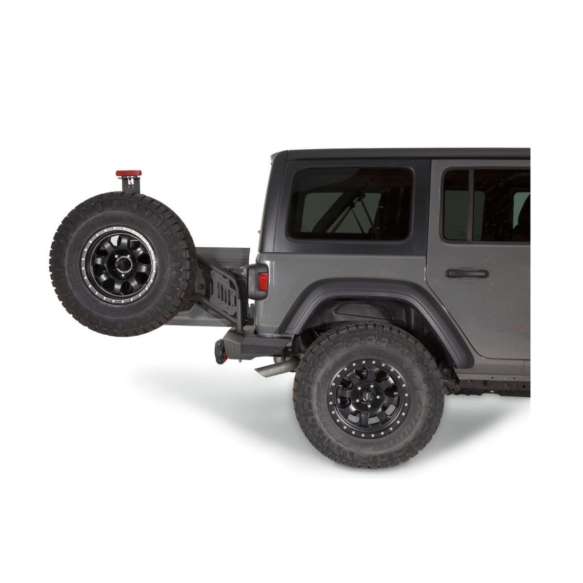 Black powder coated steel spare tire carrier from Warn part number 102255
