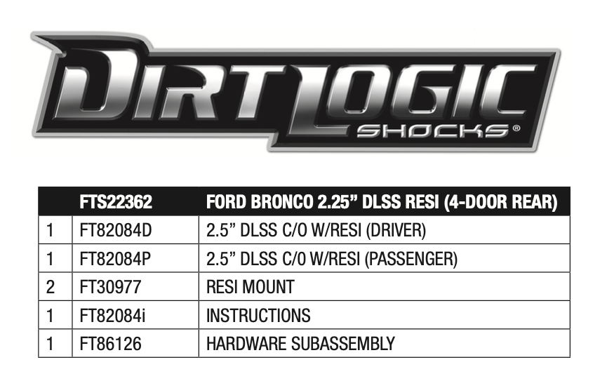Suspension Shock Absorber from Fabtech part number FTS22362