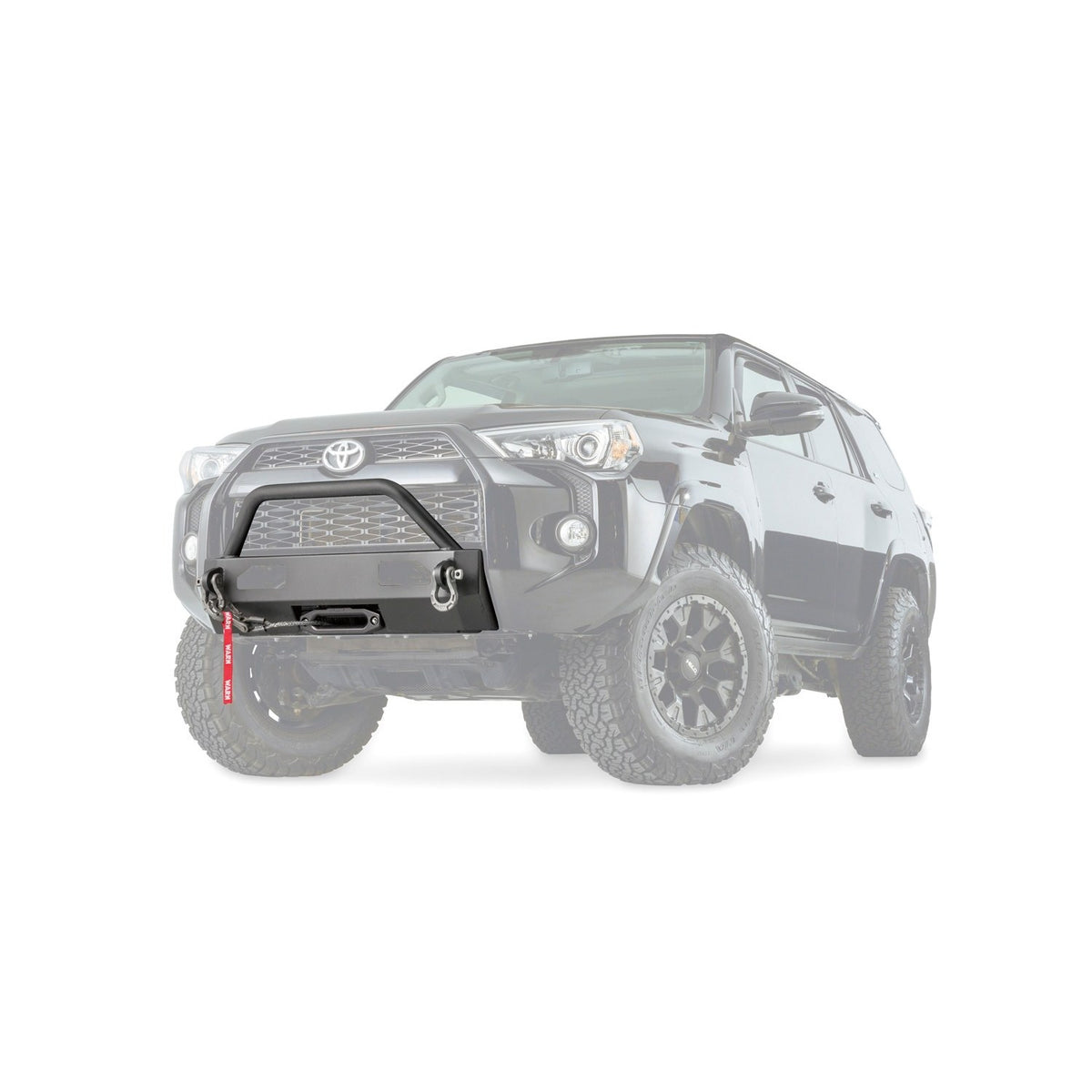Black powder coated steel winch mount from Warn part number 100022