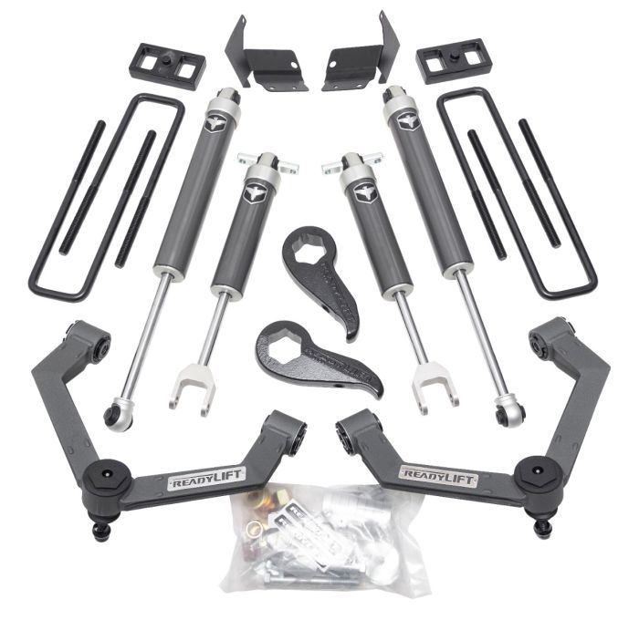 Silver steel and shocks suspension lift kit from ReadyLift part number 69-30321