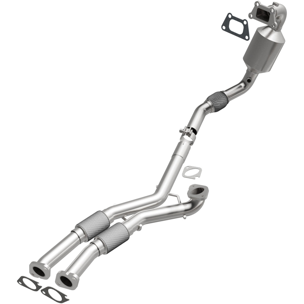 Uncoated stainless steel catalytic converter with integrated exhaust manifold from MagnaFlow Exhaust Products part number 5582647