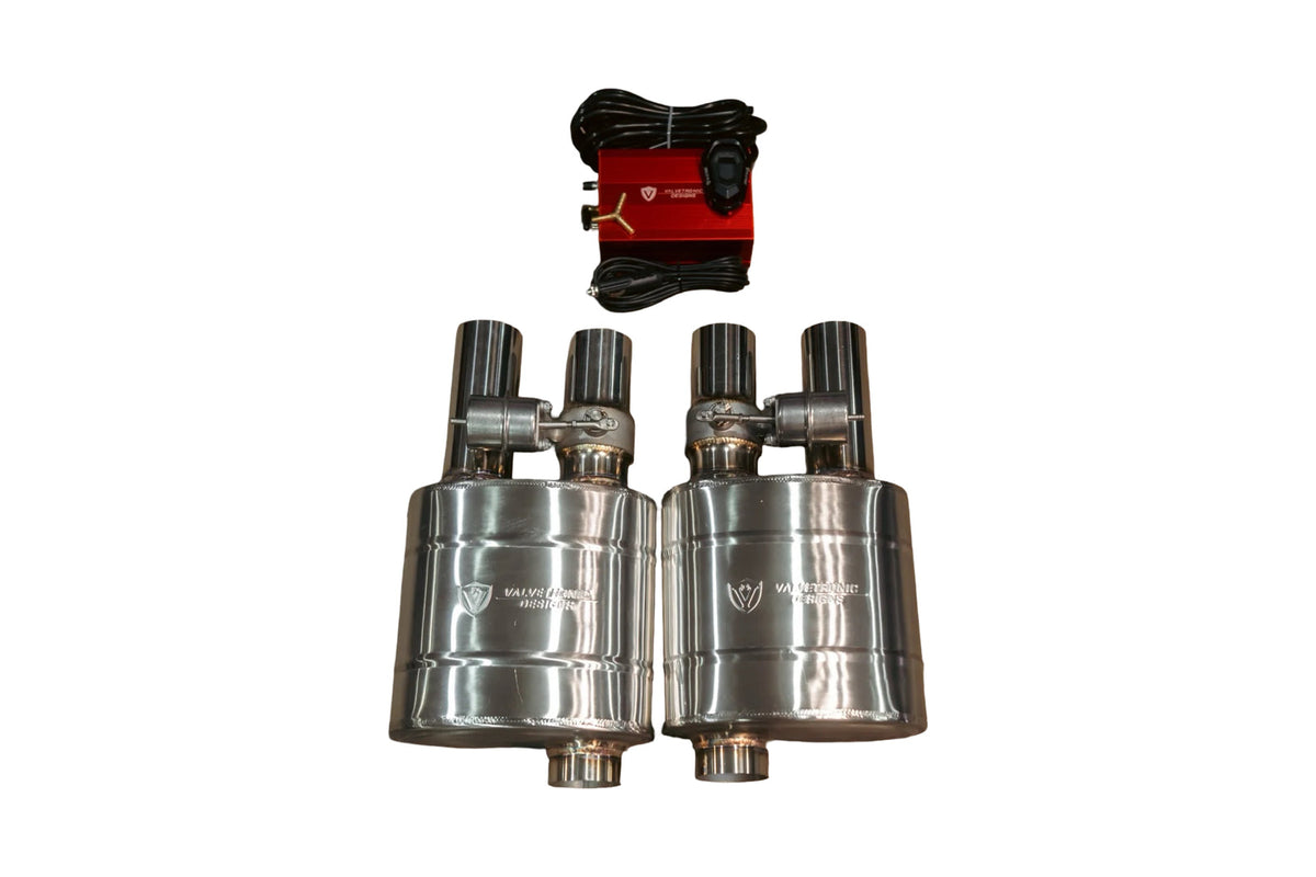 Exhaust Muffler from Valvetronic Designs part number UVM.63MM.DUALOUT.X2