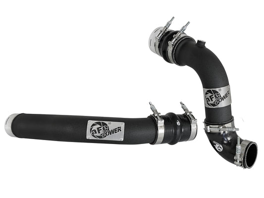 Black powdercoated aluminium intercooler pipe with mounting hardware from aFe Power part number 46-20314-B