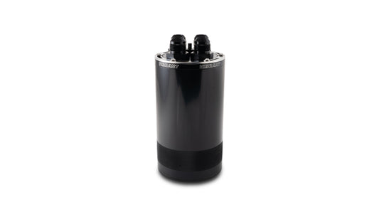 Black anodized 6061 aluminum engine oil catch can from Vibrant Performance part number 12766