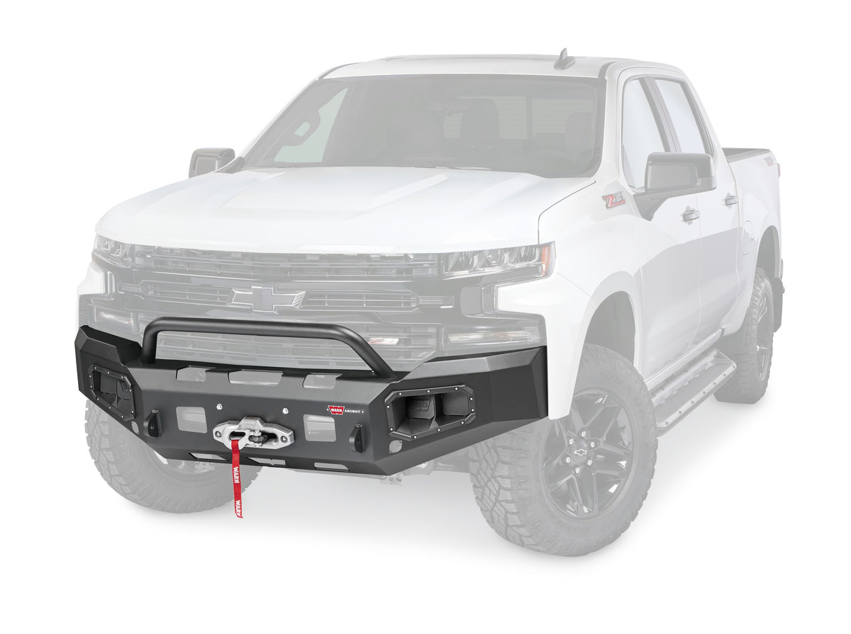 Black powder coated steel winch bumper from Warn part number 105785