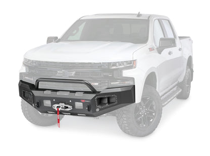 Black powder coated steel winch bumper from Warn part number 105785