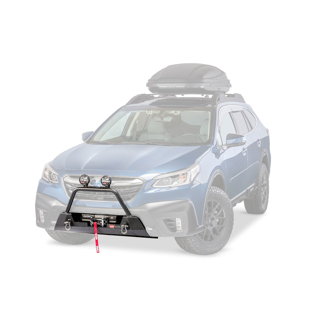 Black powder coated steel grille guard with mounting hardware from Warn part number 106398