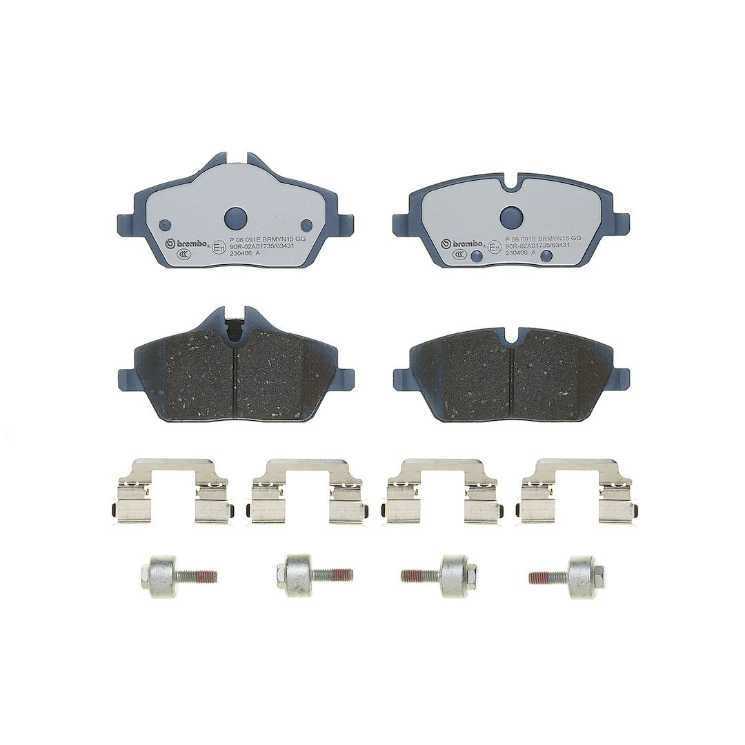 Disc Brake Pad Set with mounting hardware from Brembo part number P06091E