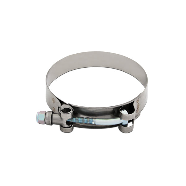 Silver plain stainless steel hose clamp from Mishimoto part number MMCLAMP-15
