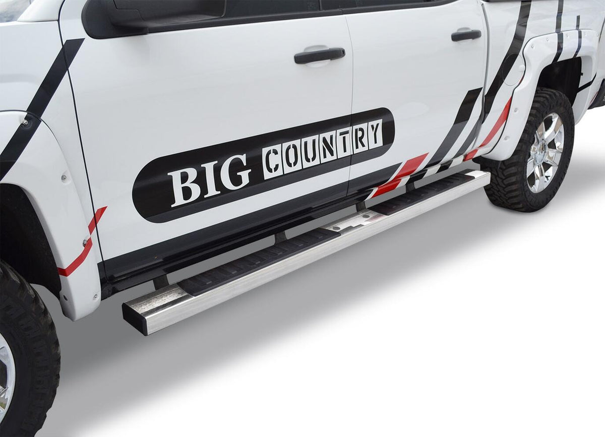 Silver stainless steel step nerf bar with mounting hardware from Big Country part number 3962188876
