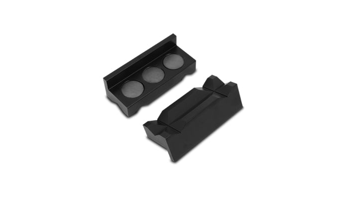 Black anodized billet aluminum vise jaws from Vibrant Performance part number 20990
