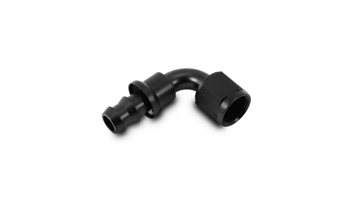 Black anodized 6061 aluminum push-on hose fitting from Vibrant Performance part number 22906