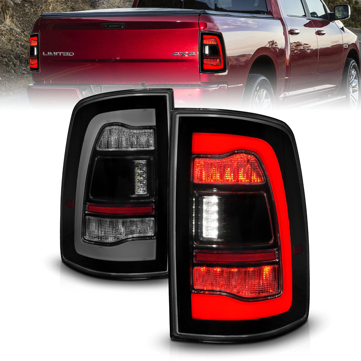 Black plastic tail light set from ANZO USA part number 311470