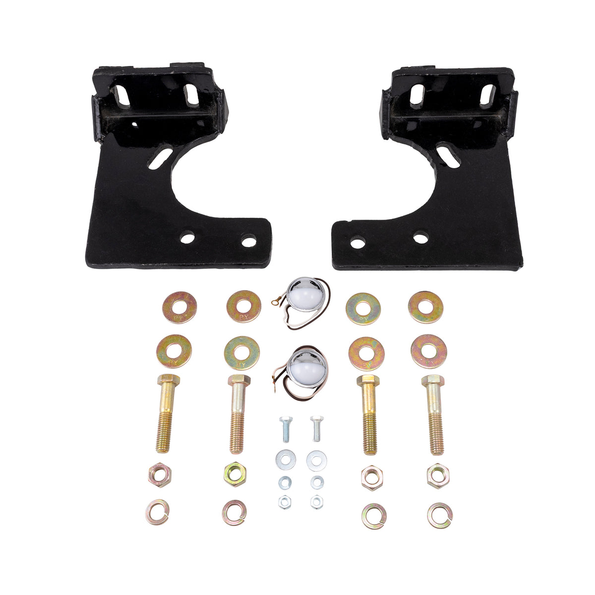 Silver steel bumper mounting kit with mounting hardware from Cattleman HD part number 4224KIT