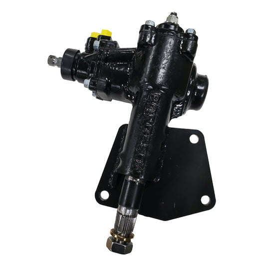 Black painted cast steel steering gear box from Borgeson part number 800135