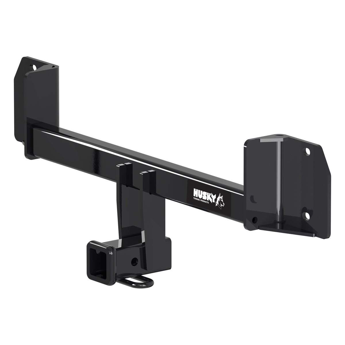Black powder coated steel trailer hitch with mounting hardware from Husky Towing part number 69597C