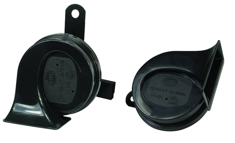 Black horn with mounting hardware from Hella part number 012010901
