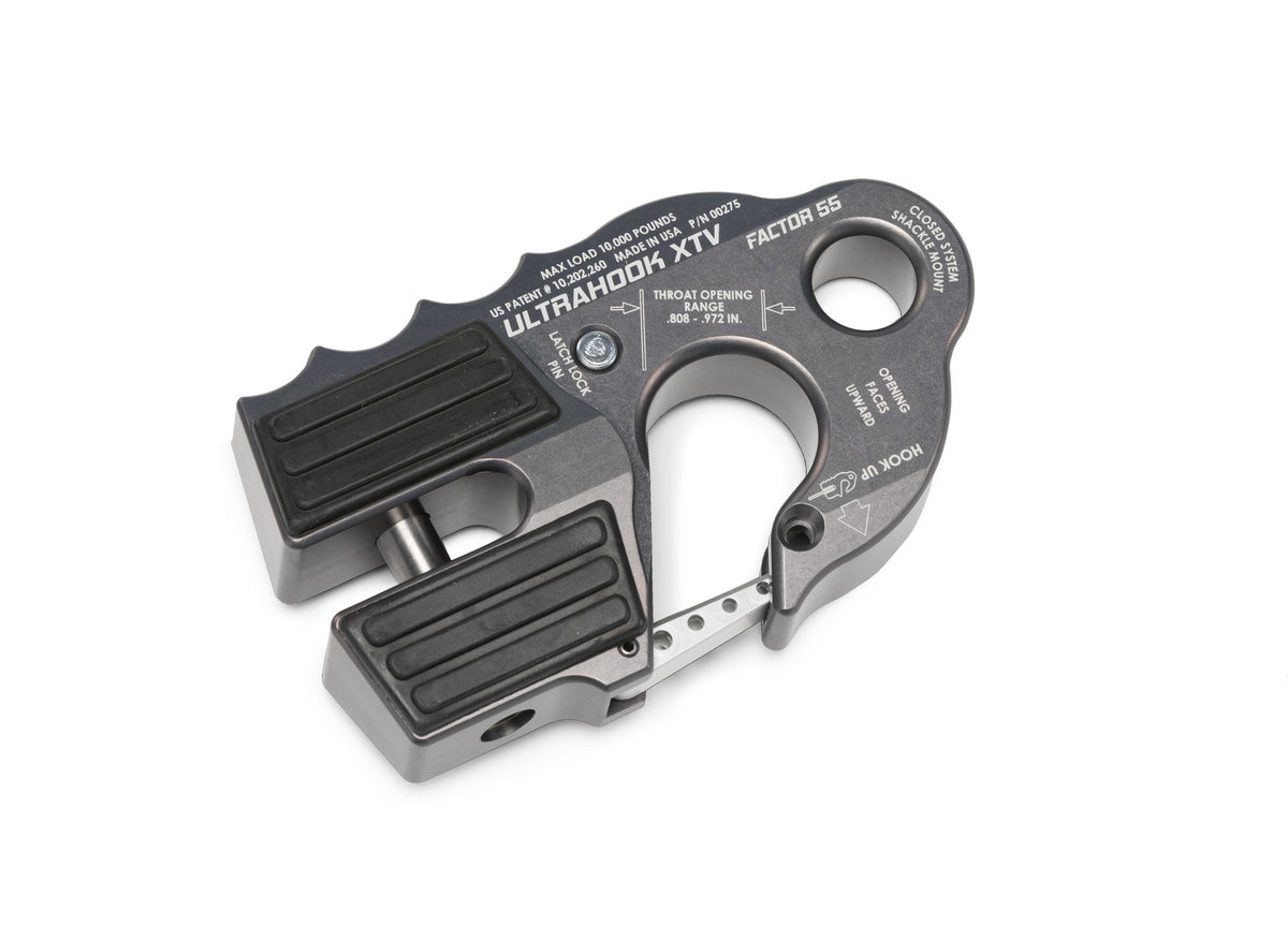 Gray hard anodized 6061 aluminum winch hook from Factor 55 part number 00275-06