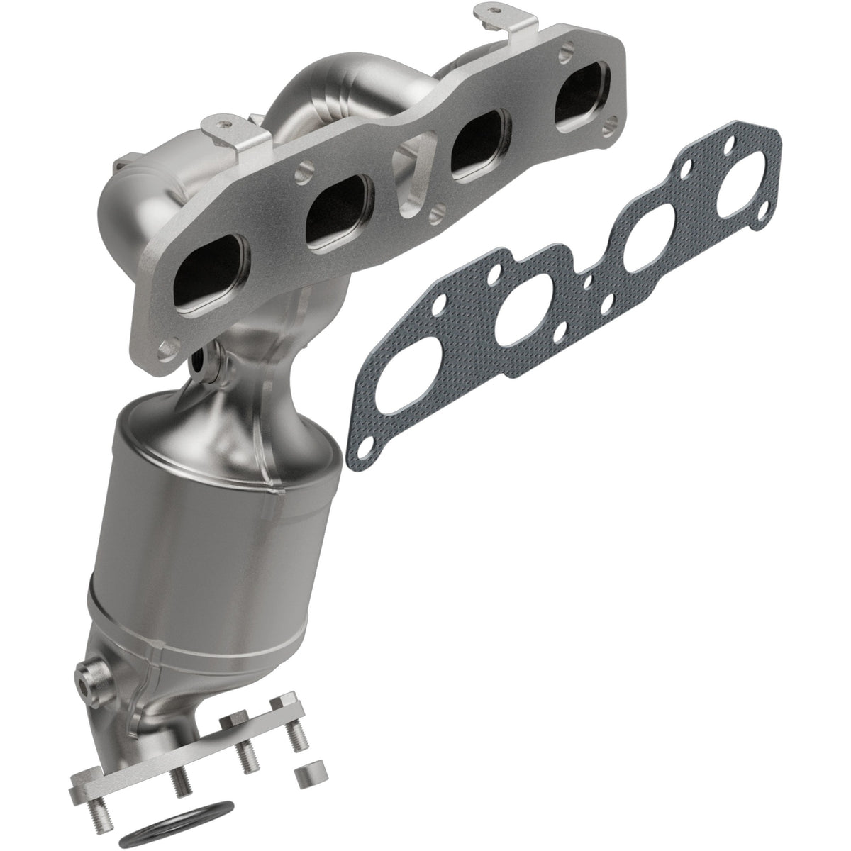 Uncoated stainless steel catalytic converter with integrated exhaust manifold from MagnaFlow Exhaust Products part number 49295