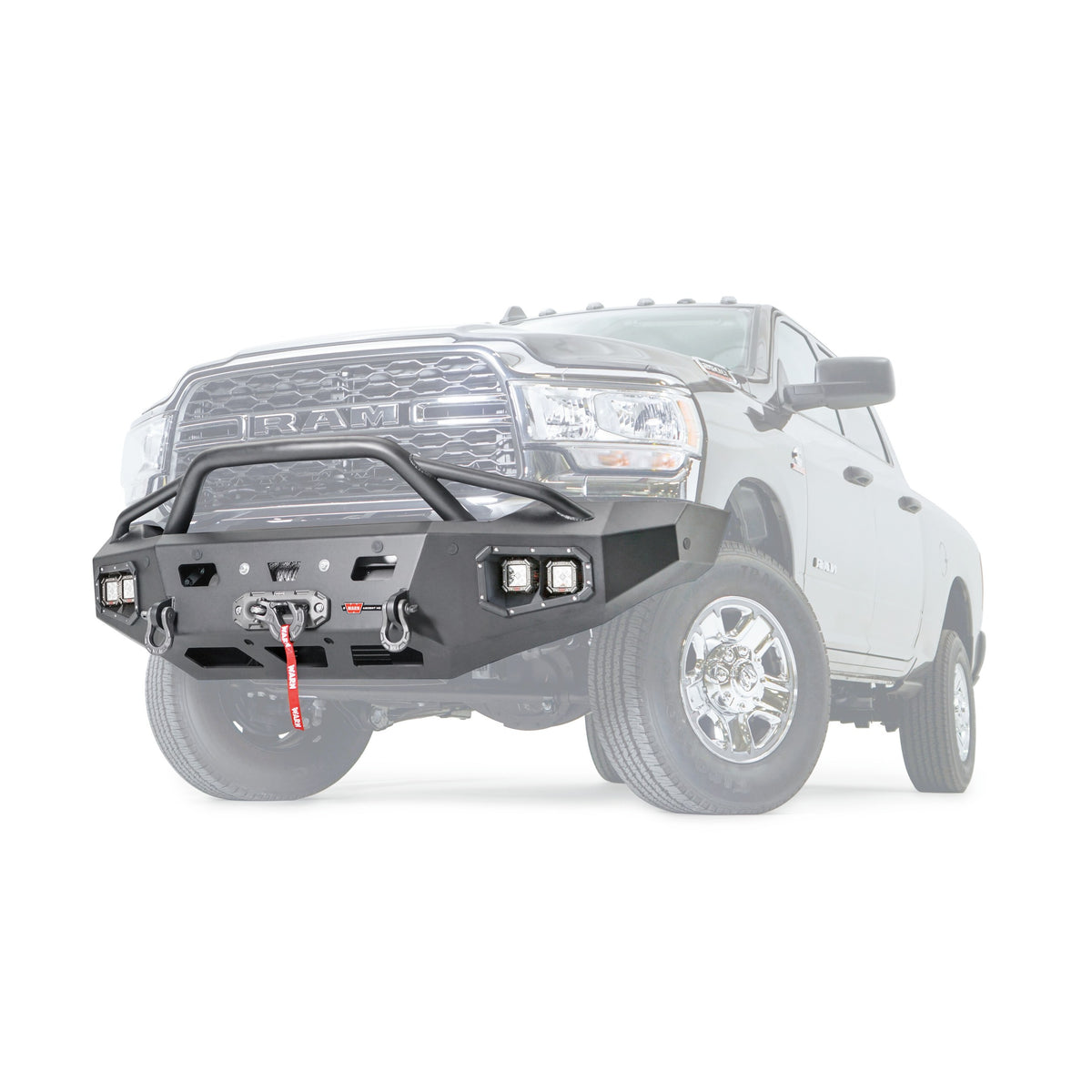 Black powder coated steel winch bumper from Warn part number 107003