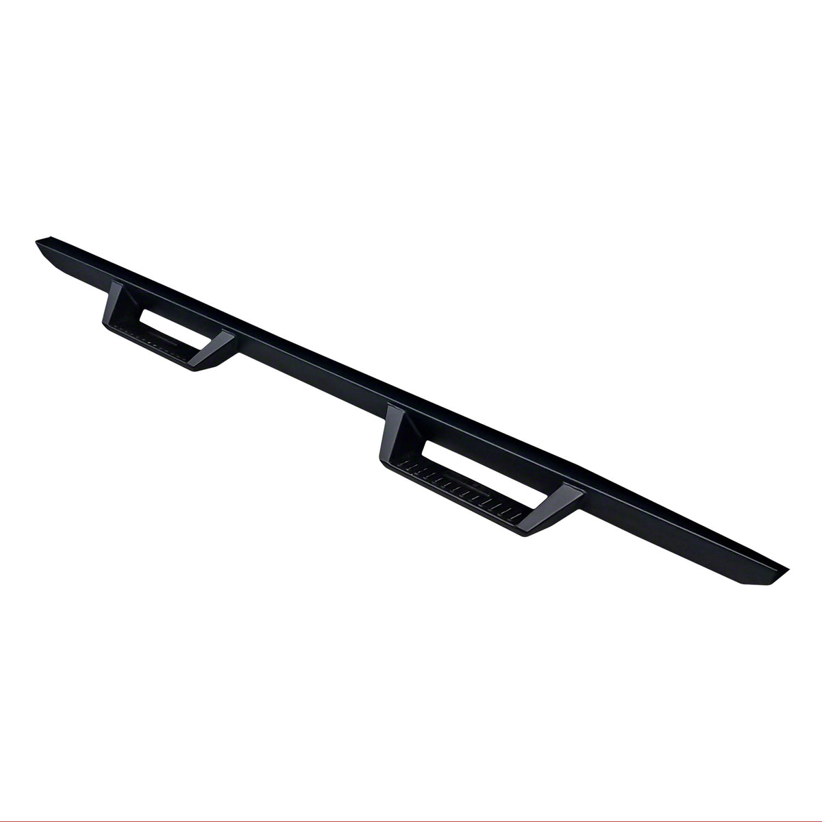Black powder coated steel step nerf bar with step pads from TrailFX part number DHS005B