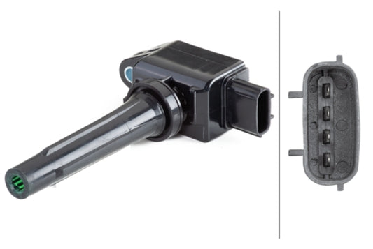 Black direct ignition coil from Hella part number 358057591